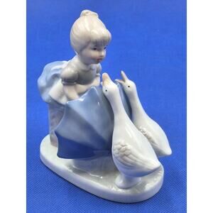 Charming Vintage Porcelain Figurine Girl Umbrella Geese Wohlfart W Germany 5x5x3